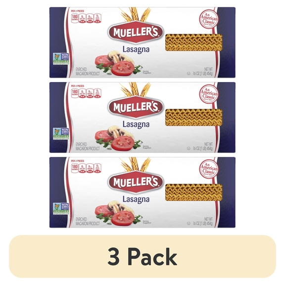 (3 pack) Mueller's Sodium-Free, Cholesterol-Free Lasagna Pasta, 16 oz (Shelf-Stable)