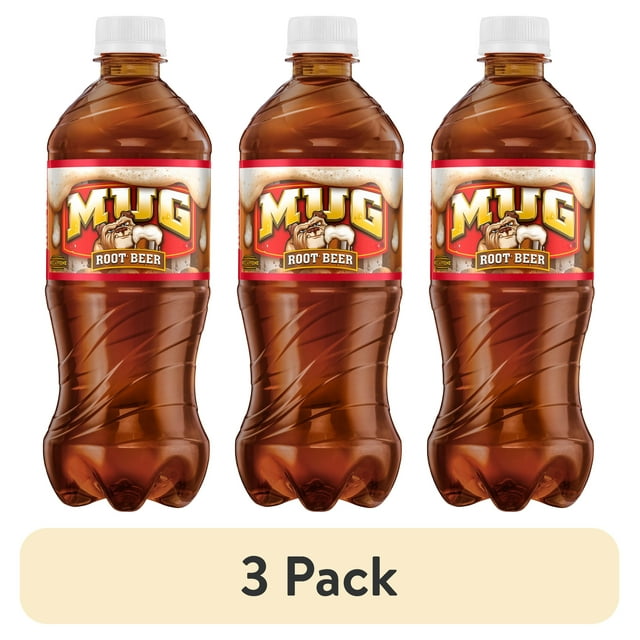 (3 pack) Mug Caffeine-Free Root Beer Soda Pop, 20 fl oz Bottle