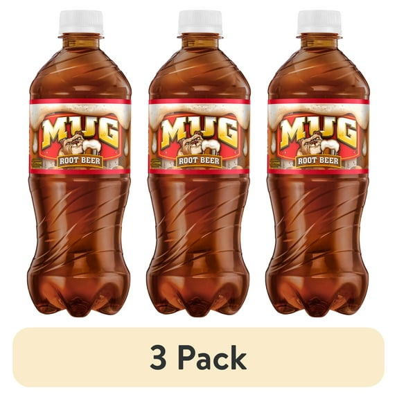 (3 pack) Mug Caffeine-Free Root Beer Soda Pop, 20 fl oz Bottle