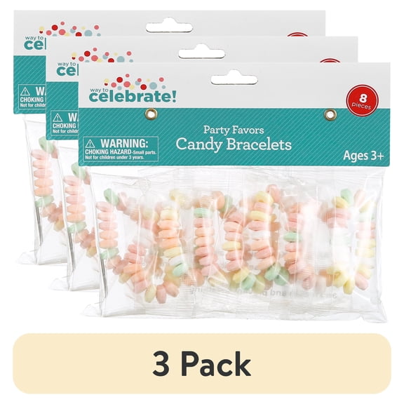 (3 pack) Multi-Color Pastel Candy Bracelet Party Favors, 8 Count, by Way To Celebrate