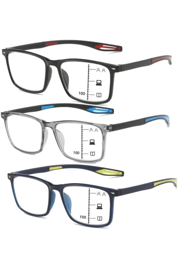 3 pack Multifocal Reading Glasses for Men Sporty Design TR90 Blue Light Blocking Reader Comfortable Lightweight-USA
