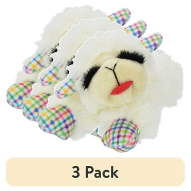 (3 pack) Multipet Lamb Chop Plush Dog Toy, Small, Colorful Plaid