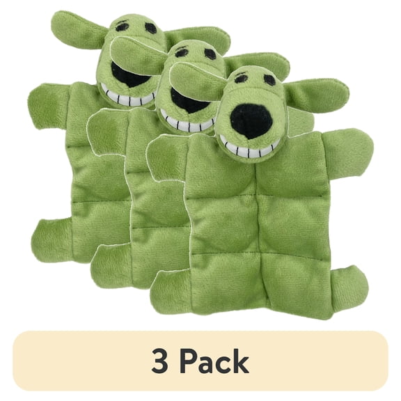 (3 pack) Multipet Mini Pet Loofa Squeaker Mat, Plush Dog Toy, Green