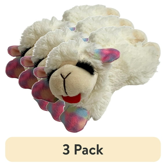 (3 pack) Multipet Plush Lamb Chop Dog Toy, Small, Pastel Colors