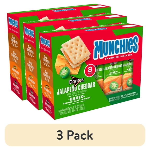 (3 pack) Munchies Doritos Jalapeno Cheddar Artificially Flavored Sandwich Crackers, 11.04 oz