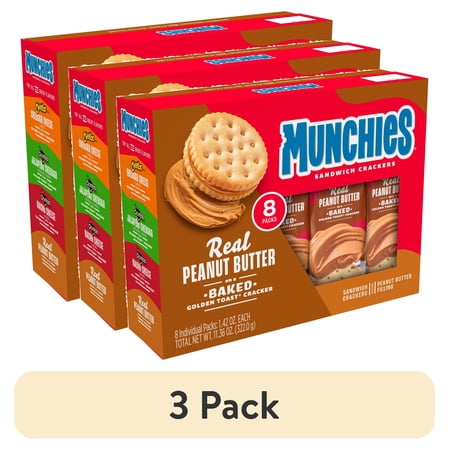 (3 pack) Munchies Peanut Butter Sandwich Crackers, 1.42 oz, 8 Count