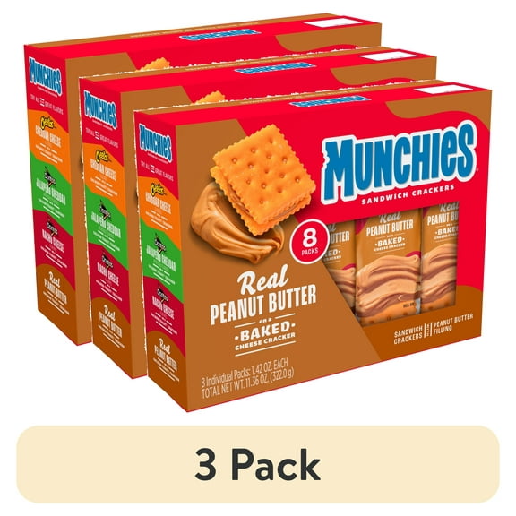 (3 pack) Munchies Peanut Butter Sandwich Crackers, 1.42 oz, 8 Count