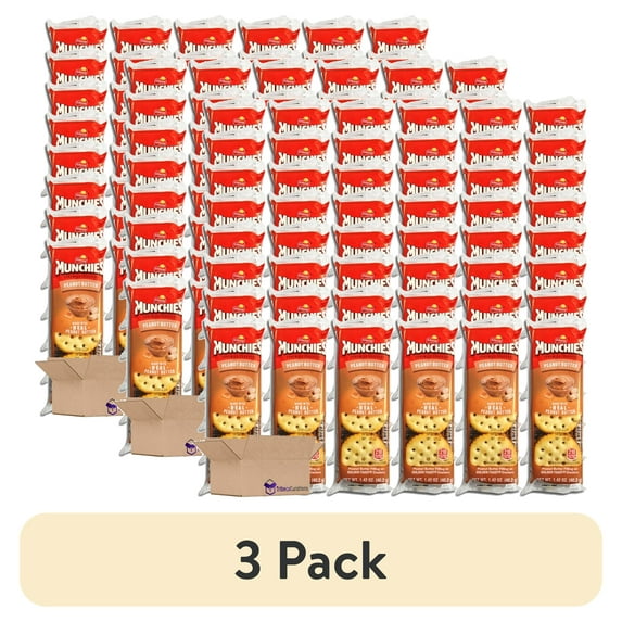 (3 pack) Munchies Peanut Butter Sandwich Crackers Value Pack | 8 Count Box | Pack of 6 (48 Total Sleeves)