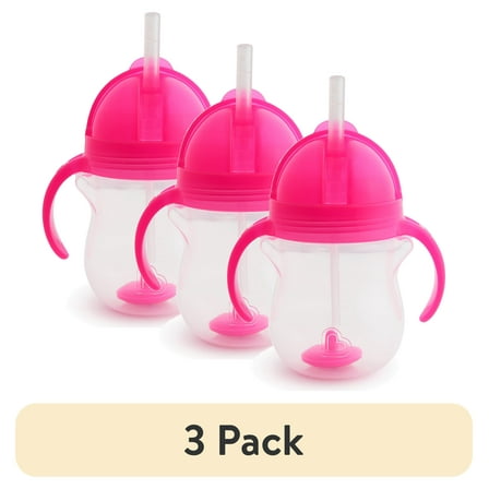 (3 pack) Munchkin® Any Angle™ Weighted Flexi-Straw Trainer Sippy Cup with Click Lock™ Lid, 7 oz, Pink, Unisex