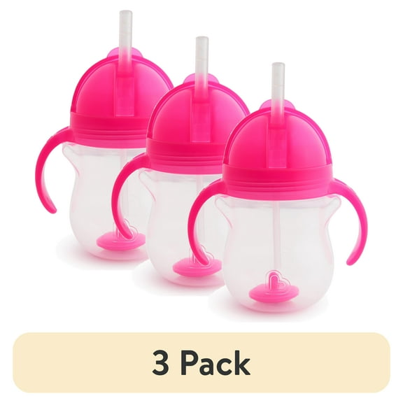 (3 pack) Munchkin® Any Angle™ Weighted Flexi-Straw Trainer Sippy Cup with Click Lock™ Lid, 7 oz, Pink, Unisex