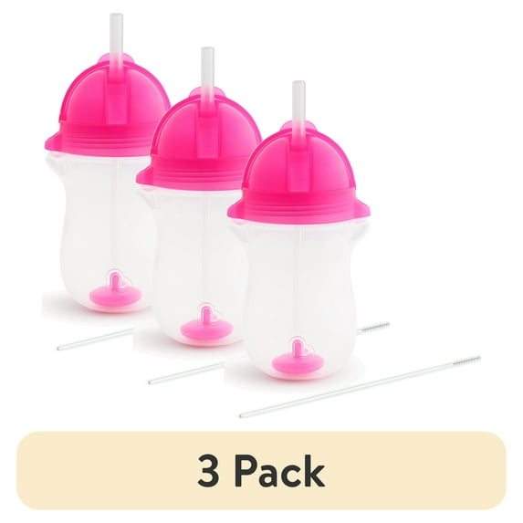 (3 pack) Munchkin® Any Angle™ Weighted Toddler Straw Cup with Click Lock™ Lid, 10 oz, Pink, Unisex