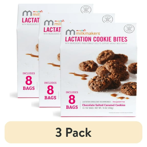 (3 pack) Munchkin® Milkmakers® Lactation Cookie Bites, Chocolate Salted Caramel, Fenugreek Free, 8 Count