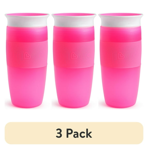 (3 pack) Munchkin® Miracle® 360° Toddler Sippy Cup, 14 oz, Pink, Unisex