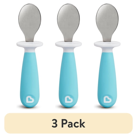 (3 pack) Munchkin® Raise™ Toddler Fork & Spoon Utensil Set, Blue