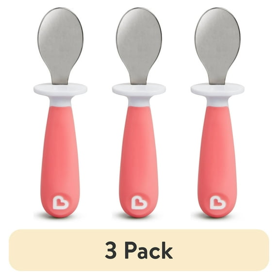 (3 pack) Munchkin® Raise Toddler Fork and Spoon, Pink/Purple, 12+ months, 4 Pack