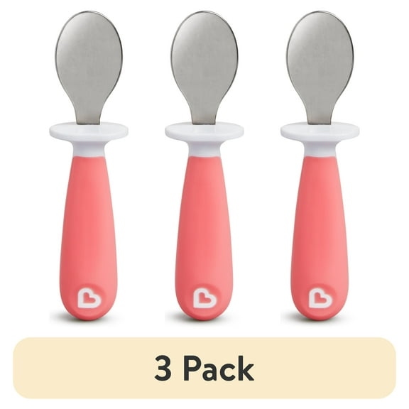 (3 pack) Munchkin® Raise Toddler Fork and Spoon, Pink/Purple, 12+ months, 4 Pack