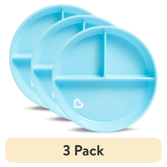 (3 pack) Munchkin® Stay Put™ Divided Section Suction Plate, Blue, Unisex