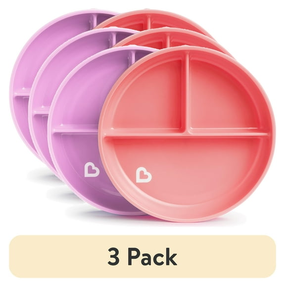 (3 pack) Munchkin® Stay Put™ Suction Plates, Pink/Purple, 2 Pack