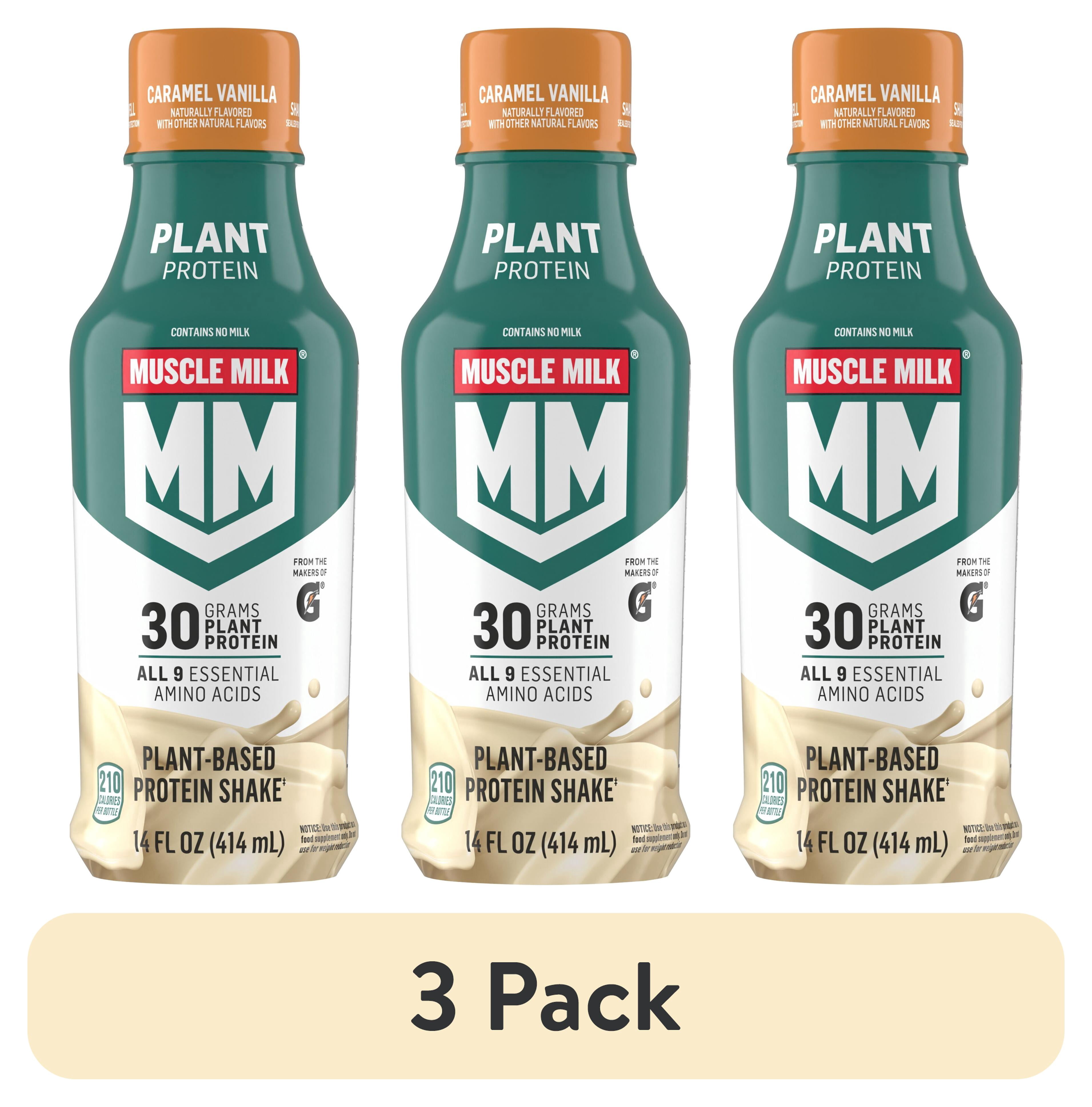 (3 pack) Muscle Milk Caramel Vanilla Plant Based Protein Shake, 14 fl oz.