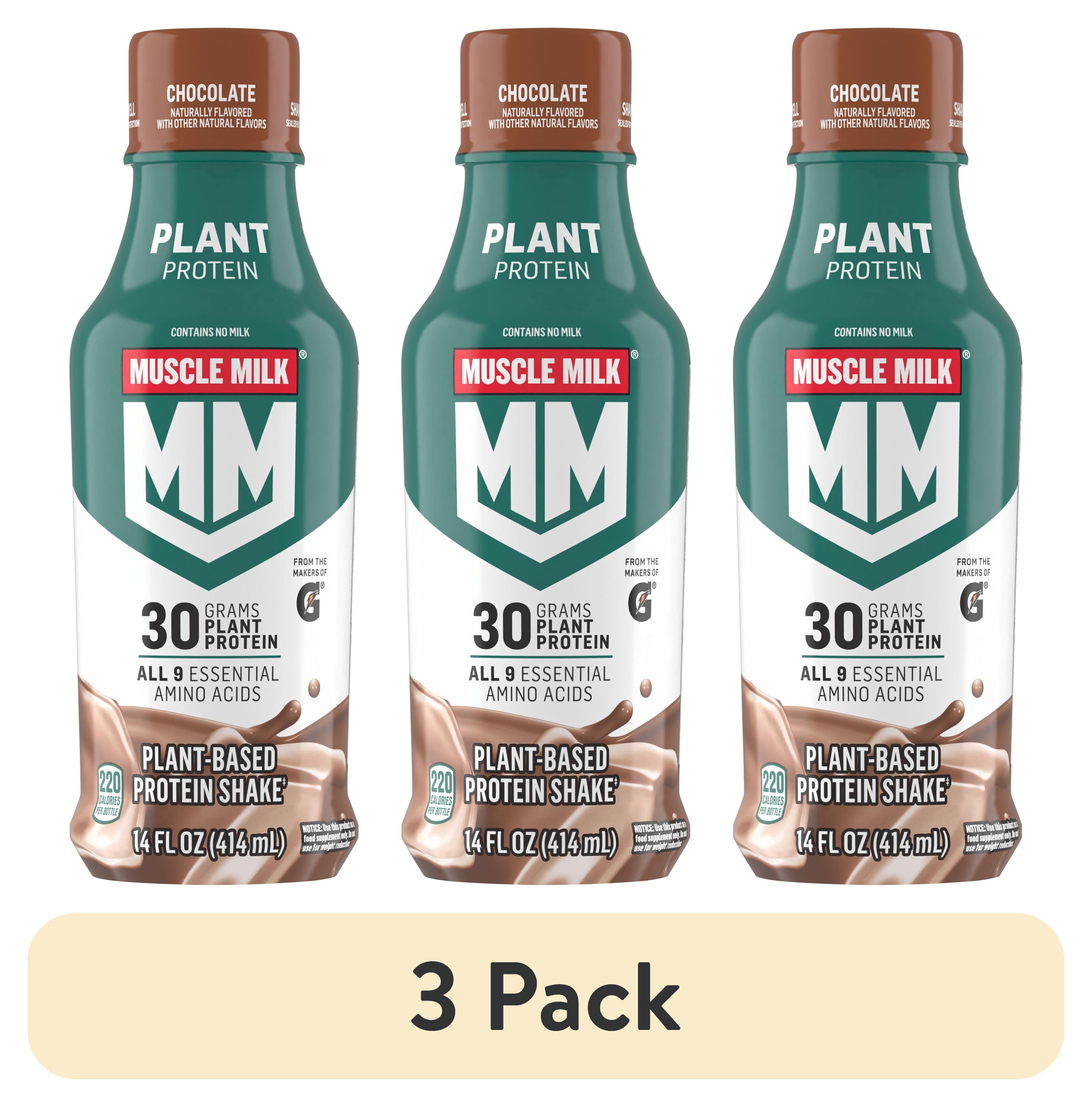 (3 pack) Muscle Milk Plant Based Protein Shake, Chocolate, 14 fl oz Bottle, 30g Protein