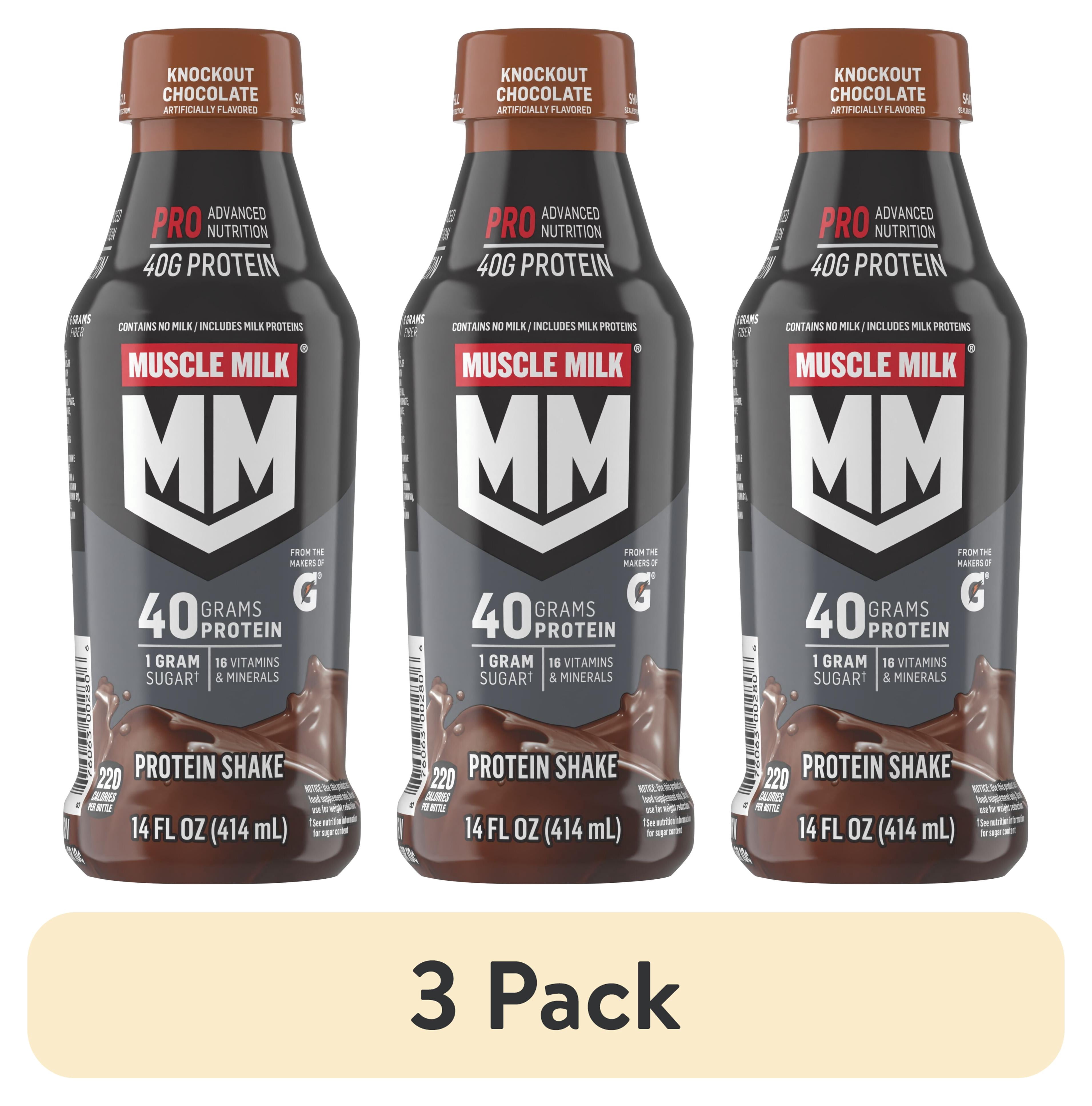 (3 pack) Muscle Milk Pro Advanced Nutrition Knockout Chocolate Protein Shake, 14 fl oz, 1 Count Bottle