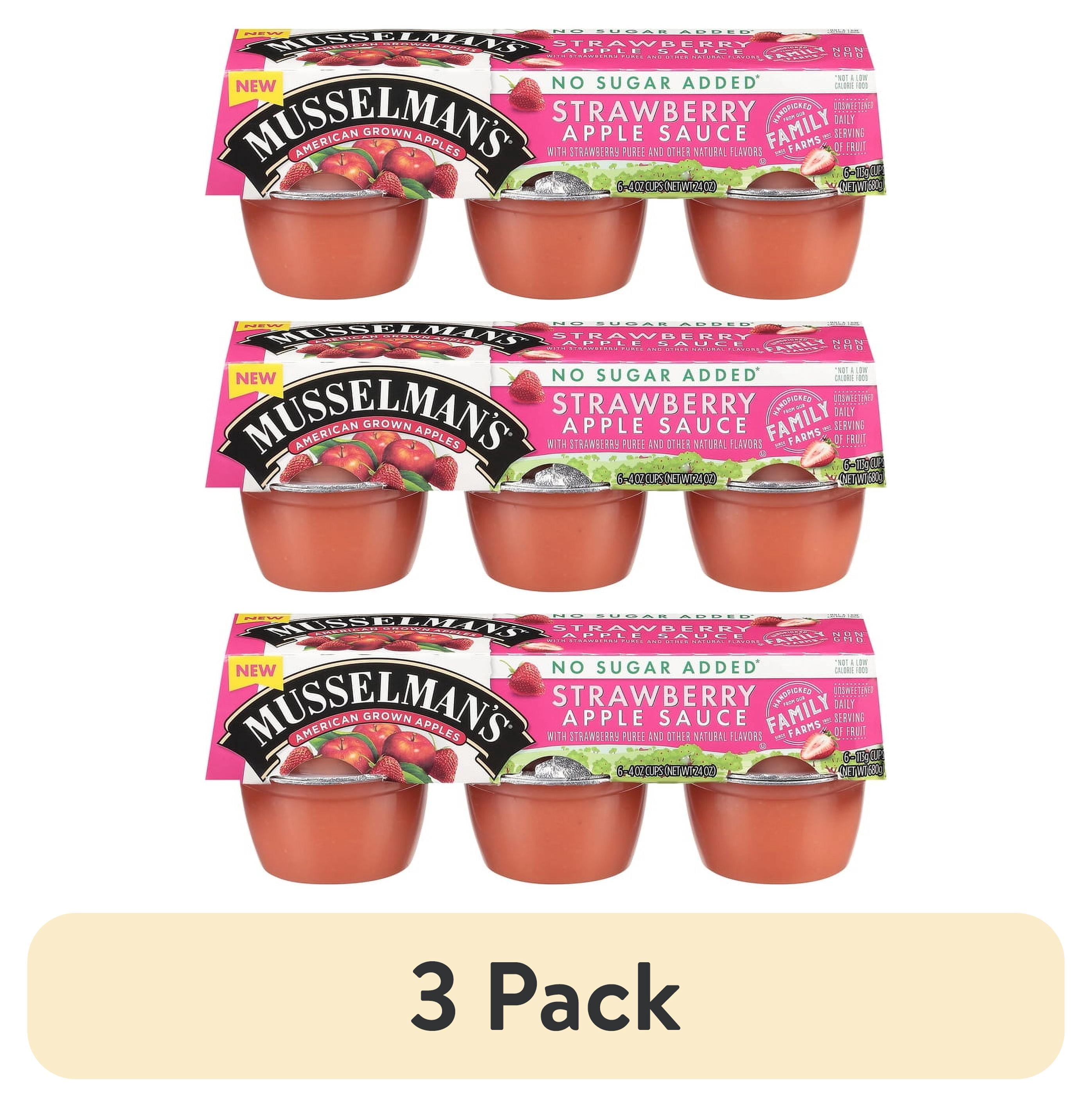 (3 pack) Musselman's No Sugar Added Strawberry Applesauce 4oz, 6 count