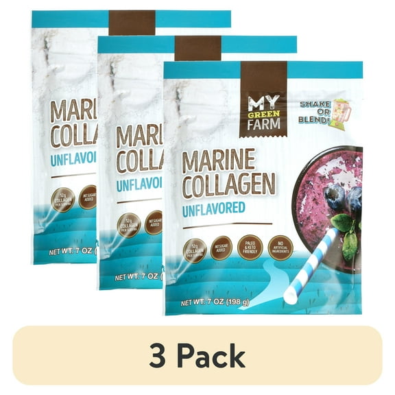 (3 pack) My Green Farm Marine Collagen Unflavored Powder Drink Mix, 7 oz (198g) Allergen-Free, Non-GMO