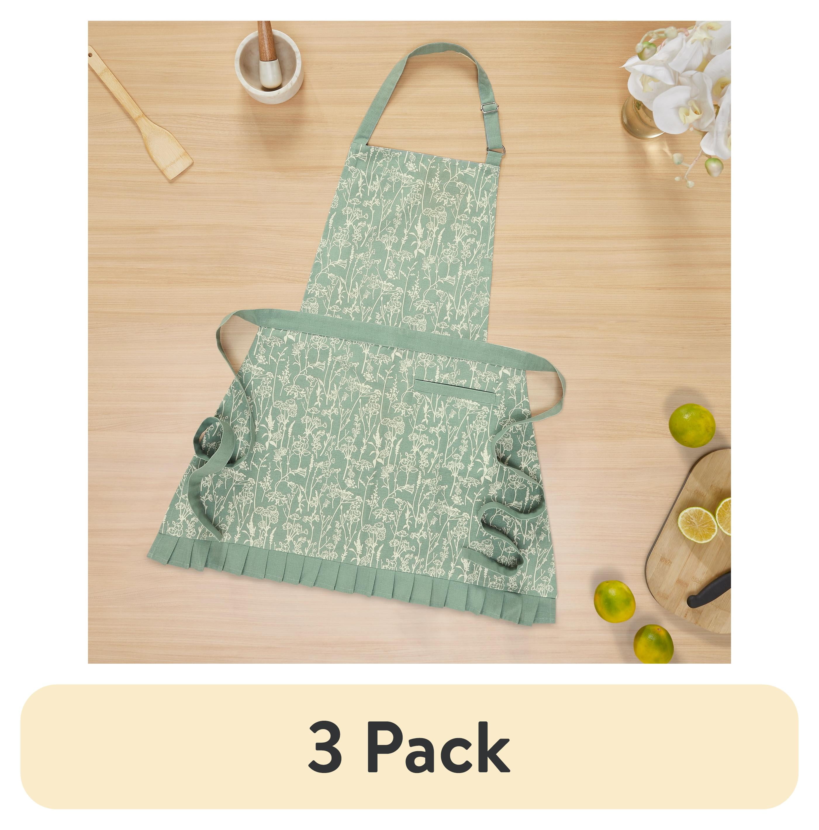 (3 pack) My Texas House Polyester/Cotton 30" x 34" Floral Ruffle Apron, Green