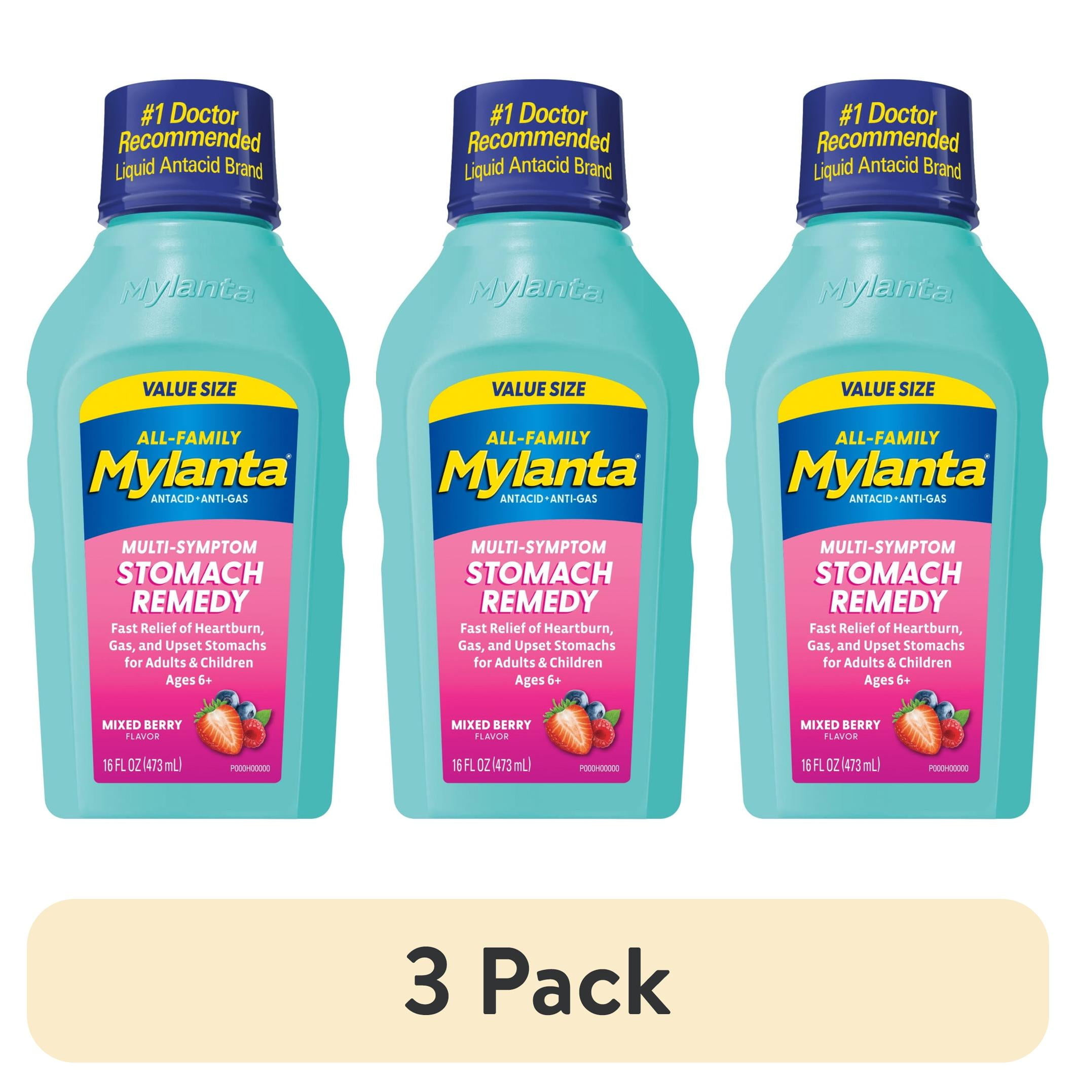 (3 pack) Mylanta Heartburn and Gas Relief, Liquid Antacid, All-Family Formula, Berry Flavor, Value Size 16oz