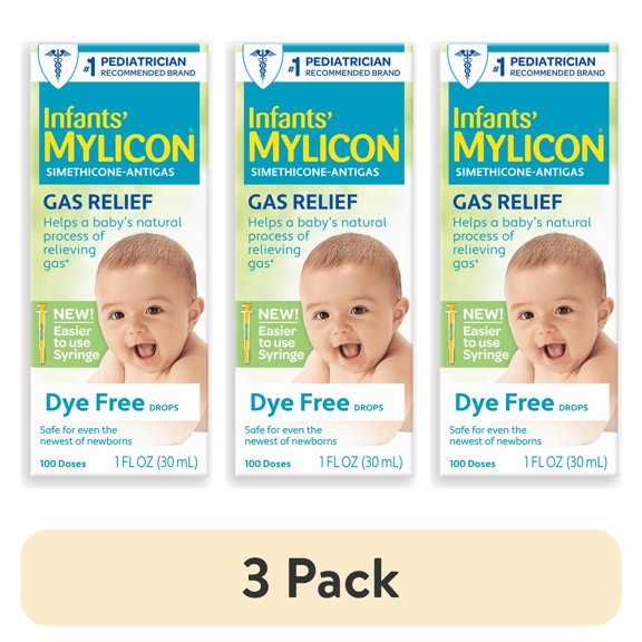 (3 pack) Mylicon Infants' Gas Relief Drops, Dye Free, 1.0 fl oz