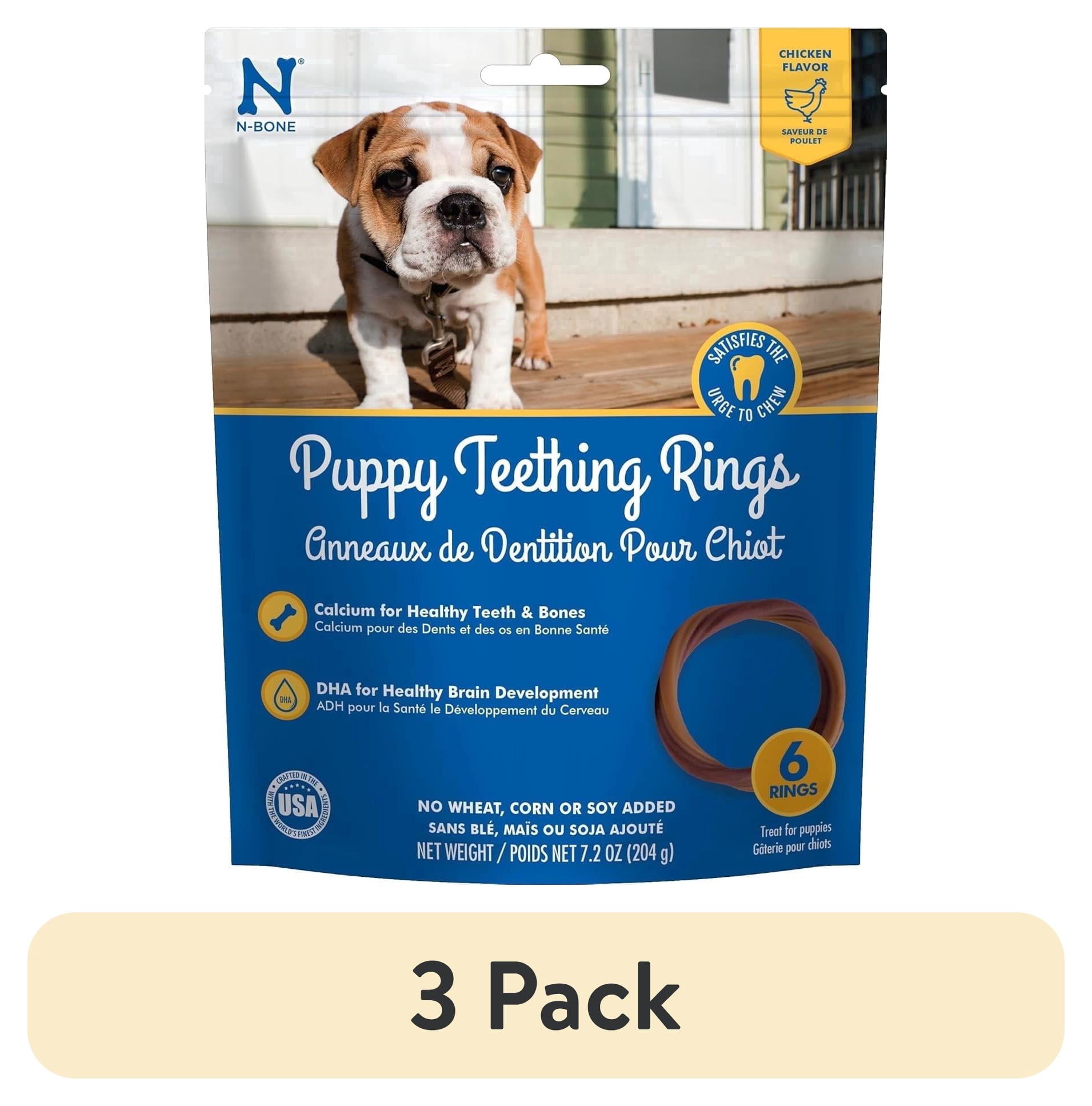 (3 pack) N-Bone Puppy Teething Ring, Dried Chews for Dogs, Chicken Flavor, 6-count, 7.2 oz
