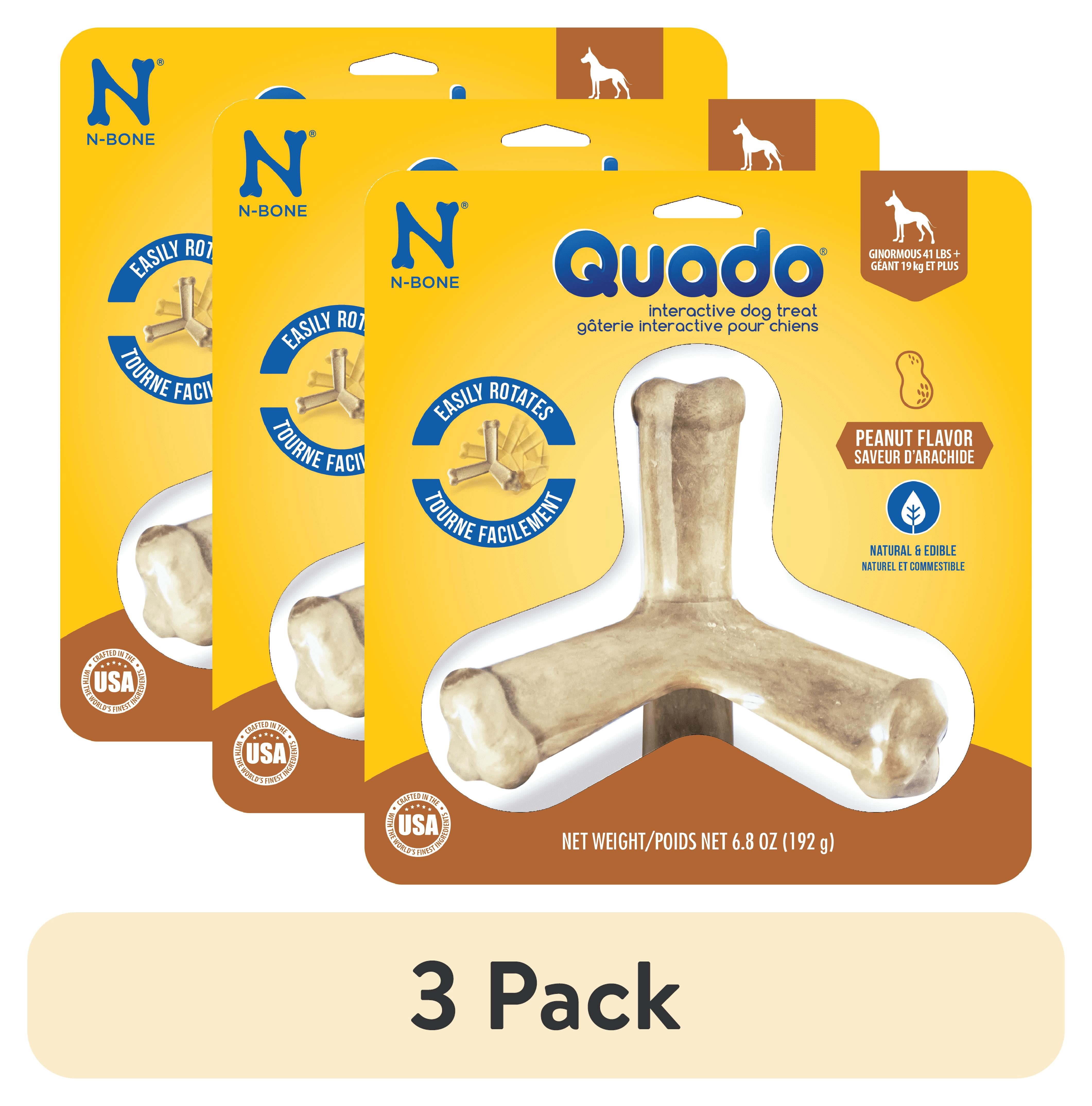 (3 pack) N-Bone Quado Ginormous Peanut Flavor Dried Interactive Dog Dental Chew, Large 6.8 oz, 1 Count