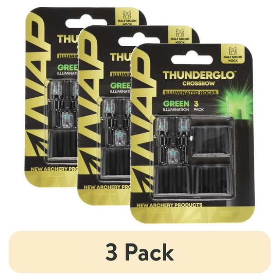 (3 pack) New Archery Products ThunderGlo llluminated Half Moon Green Crossbow Nock, 3-PK