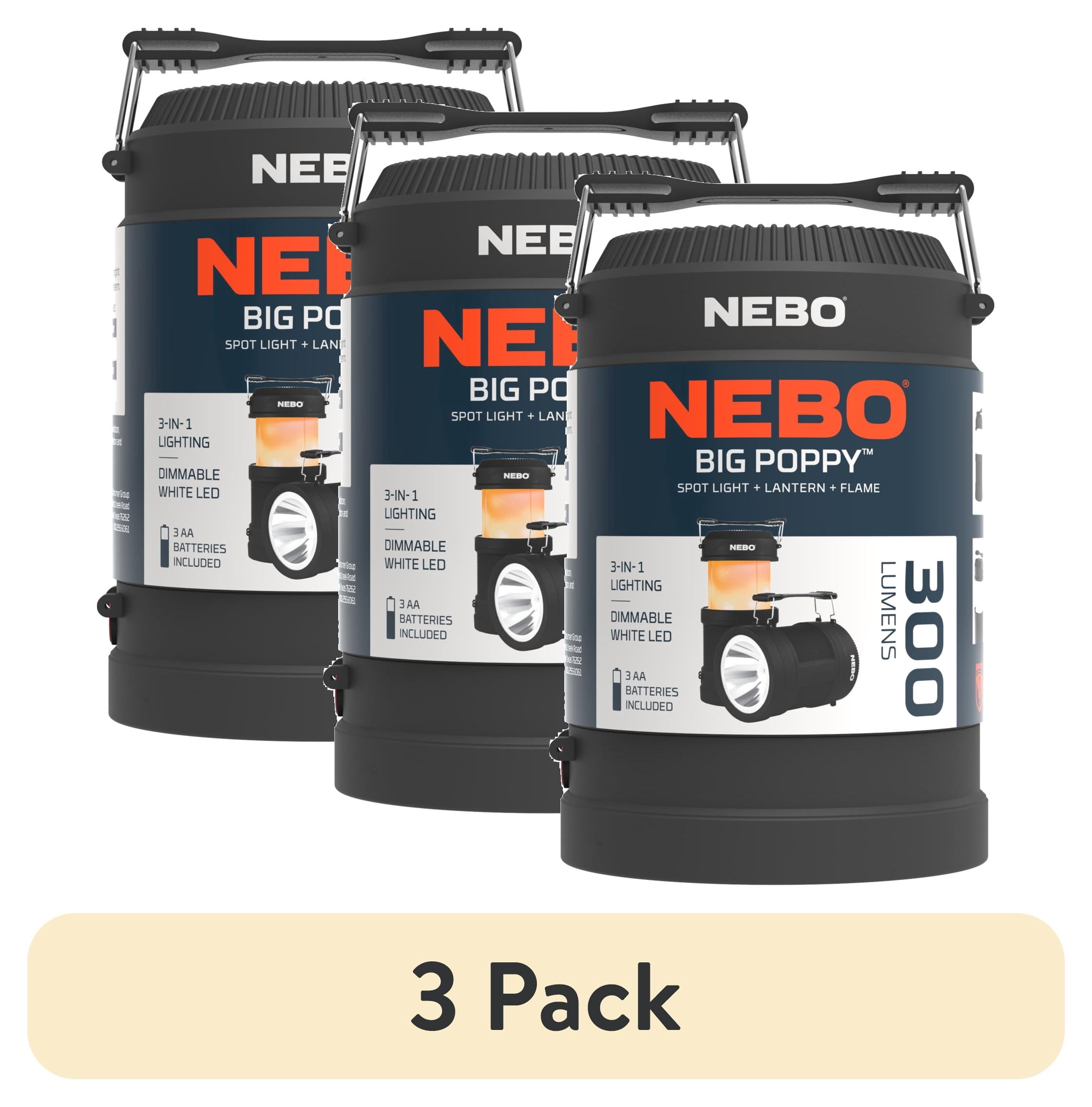 (3 pack) NEBO Big Poppy 300 Lumen LED Lantern and 120 Lumen LED Spot Light