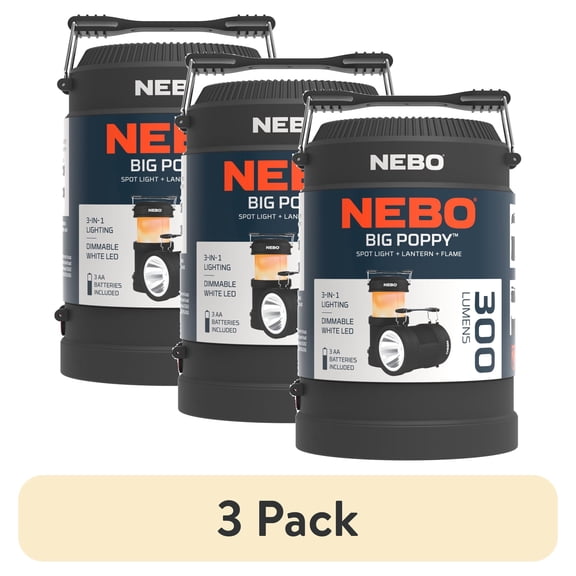 (3 pack) NEBO Big Poppy 300 Lumen LED Lantern and 120 Lumen LED Spot Light