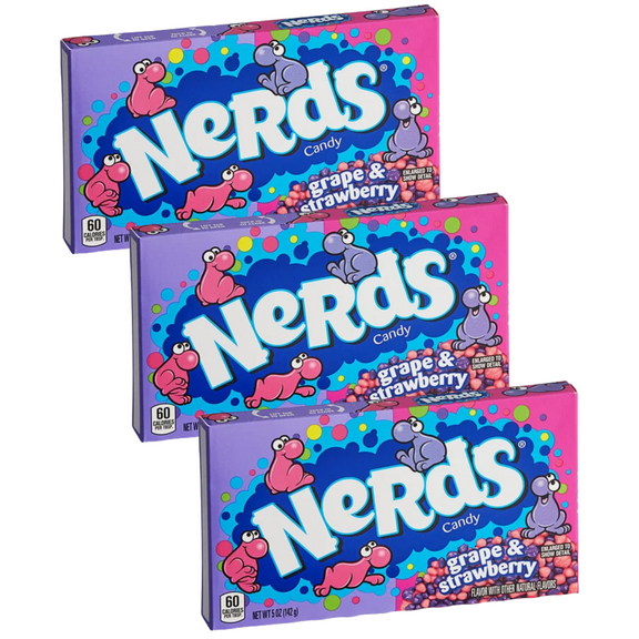 (3 pack) NERDS Candy, Grape and Strawberry, 5 oz Theater Box