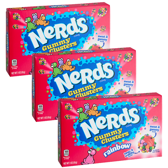 (3 pack) NERDS Gummy Clusters, Candy, Rainbow, Crunchy and Gummy, 3 oz