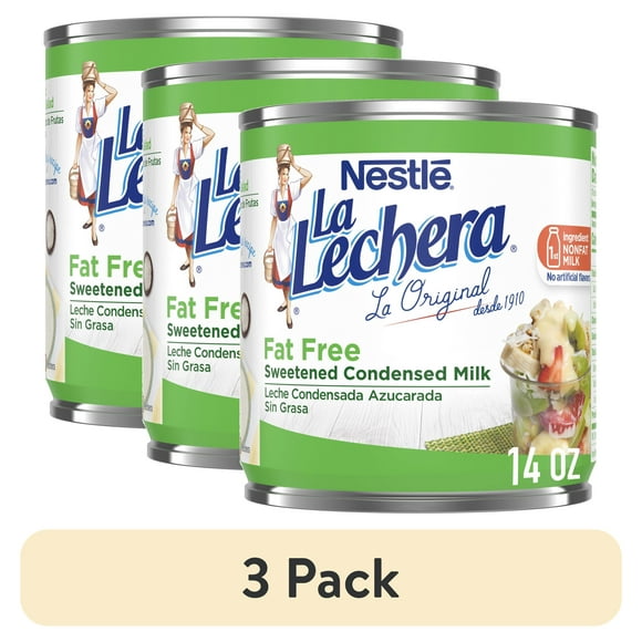 (3 pack) Nestle La Lechera Non Fat Sweetened Fat Free Condensed Milk for Holiday Baking, 14 oz Can