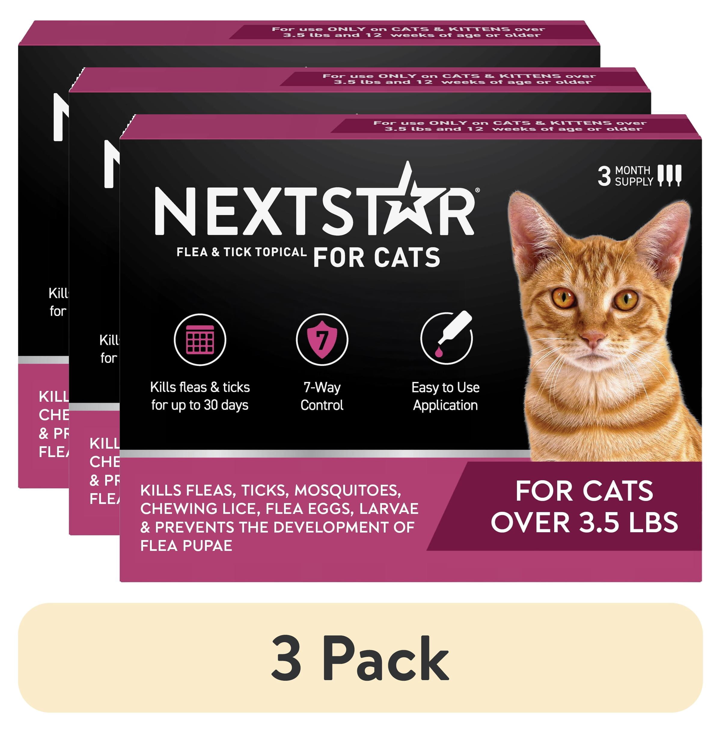 (3 pack) NEXTSTAR Flea & Tick Topical Prevention for Cats Over 3.5 lbs, 3-Month Supply