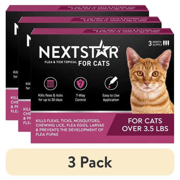 (3 pack) NEXTSTAR Flea & Tick Topical Prevention for Cats Over 3.5 lbs, 3-Month Supply