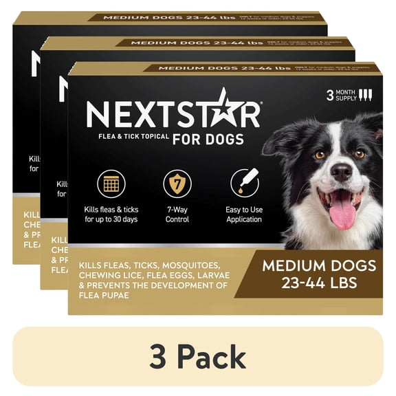 (3 pack) NEXTSTAR Flea & Tick Topical Prevention for Dogs 23-44 lbs, 3-Month Supply