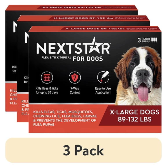 (3 pack) NEXTSTAR Flea & Tick Topical Prevention for Dogs 89-132 lbs, 3-Month Supply