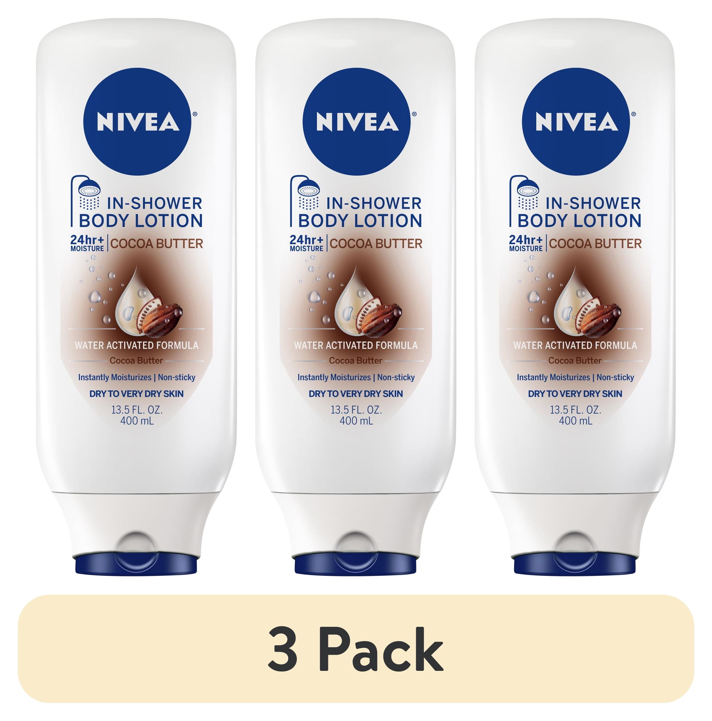 (3 pack) NIVEA Cocoa Butter In Shower Lotion for Dry Skin, 24-Hour Body Moisturizer, 13.5 fl oz