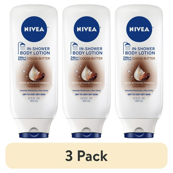 (3 pack) NIVEA Cocoa Butter In Shower Lotion for Dry Skin, 24-Hour Body Moisturizer, 13.5 fl oz