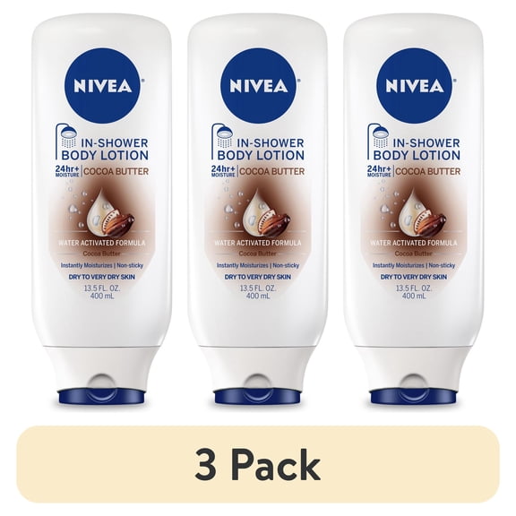 (3 pack) NIVEA Cocoa Butter In Shower Lotion for Dry Skin, 24-Hour Body Moisturizer, 13.5 fl oz