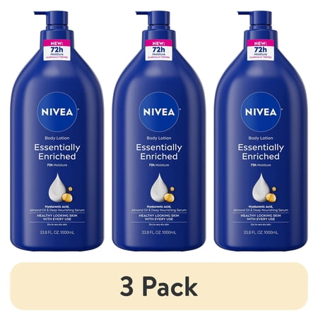 (3 pack) NIVEA Essentially Enriched Body Lotion for Dry Skin with Hyaluronic Acid and Almond Oil, Value Size 33.8 fl oz