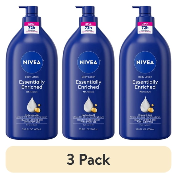 (3 pack) NIVEA Essentially Enriched Body Lotion for Dry Skin with Hyaluronic Acid and Almond Oil, Value Size 33.8 fl oz