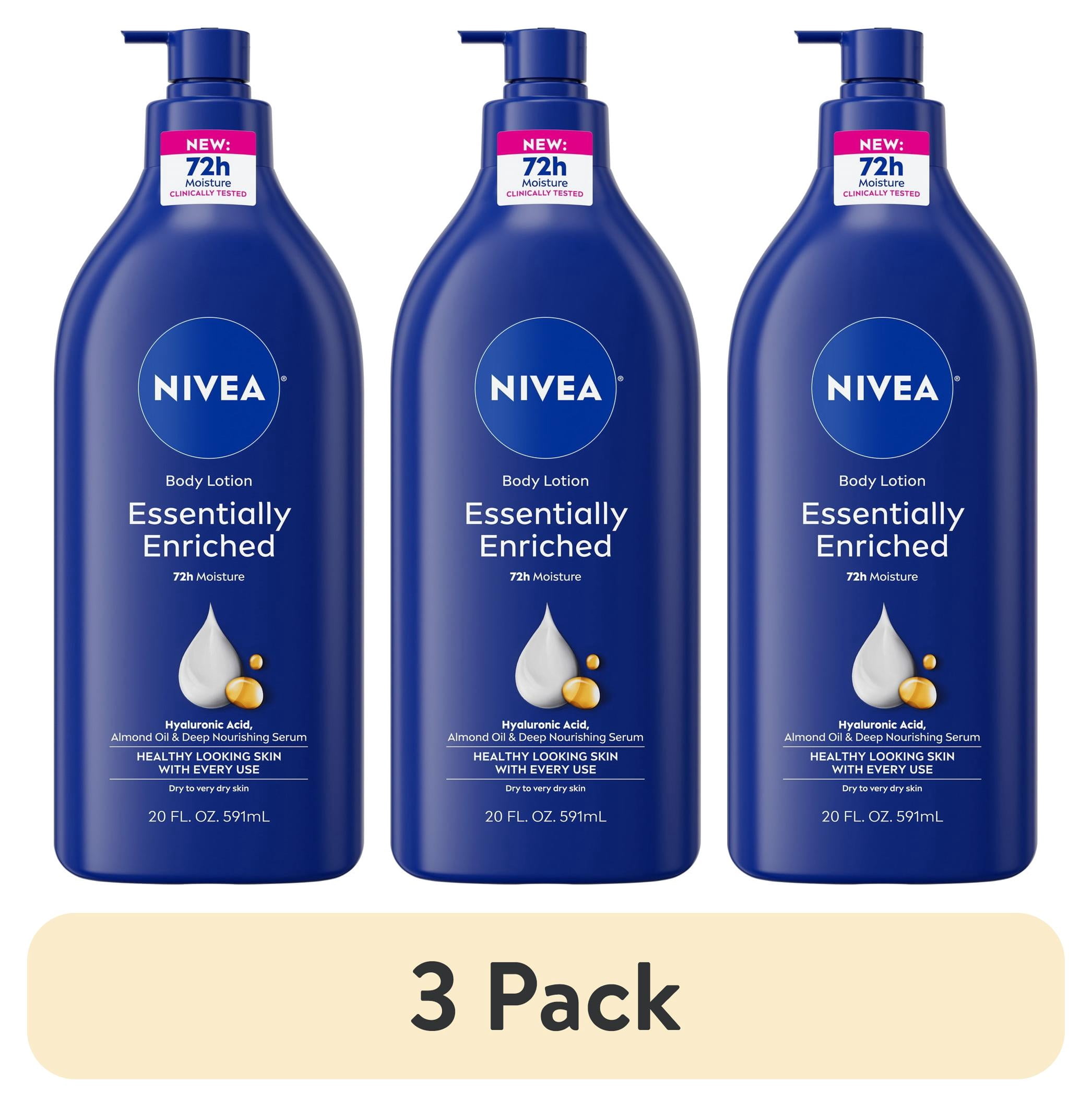 (3 pack) NIVEA Essentially Enriched Body Lotion for Dry Skin with Hyaluronic Acid and Almond Oil, 20 fl oz