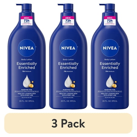 (3 pack) NIVEA Essentially Enriched Body Lotion for Dry Skin with Hyaluronic Acid and Almond Oil, 20 fl oz