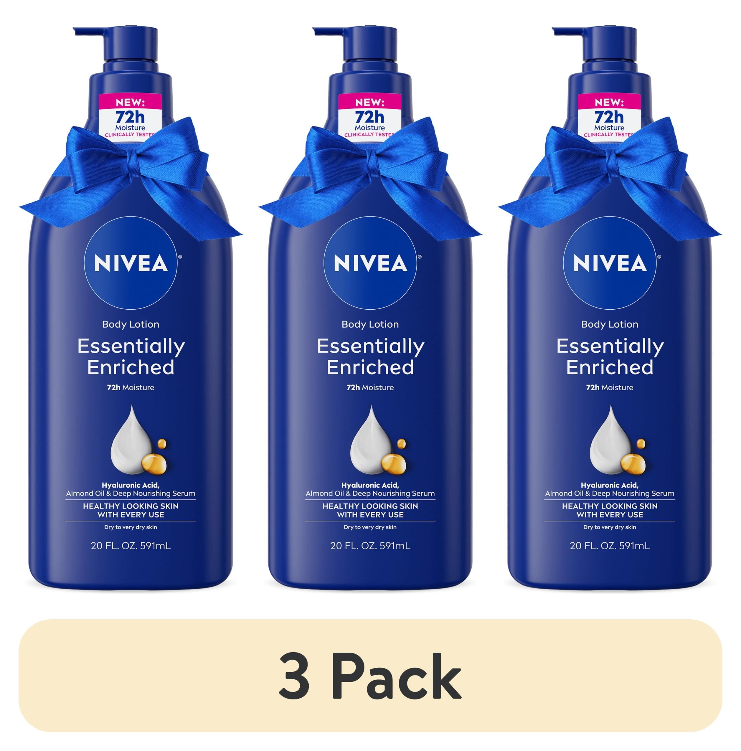 (3 pack) NIVEA Essentially Enriched Body Lotion with Hyaluronic Acid and Almond Oil, Holiday Gifts, 20 fl oz